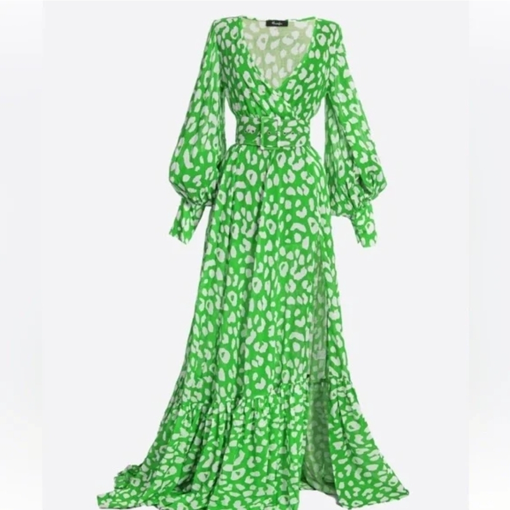 Hanifa Vibrant Green Animal Print Long Sleeve Dress